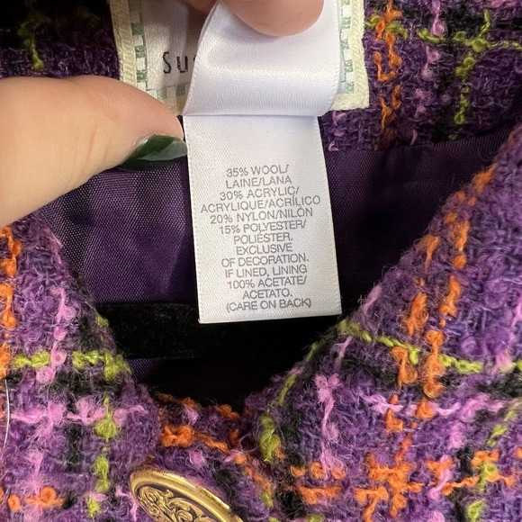 Vintage Susan Bristol Womens Purple Plaid Ornate Button Wool Jacket Size 12 - Picture 10 of 11